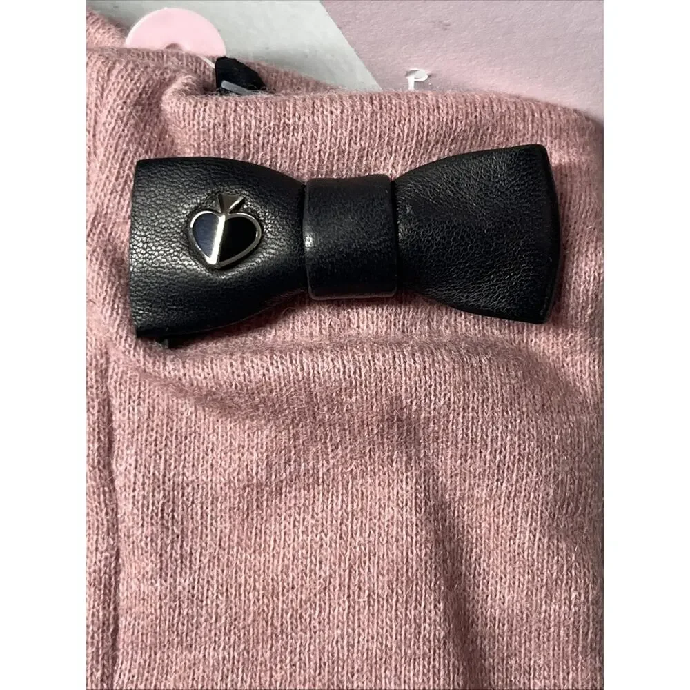 Kate Spade Half Bow Wool Knit Gloves Womens Small Pink Black Lightweight Logo